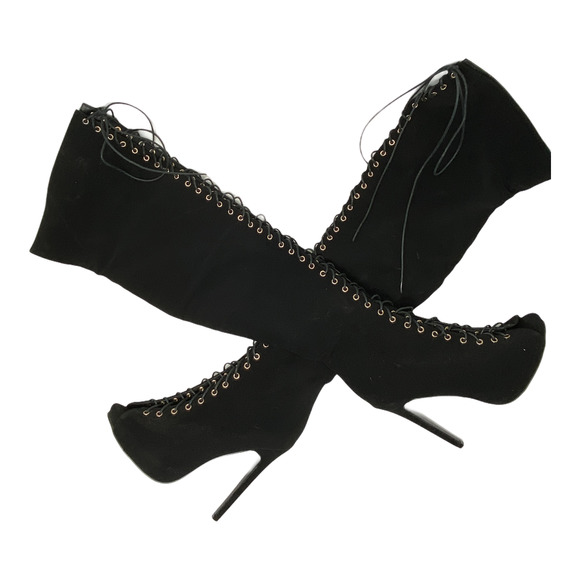 Fashion Nova Shoes - Fashion Nova Lace-Up Over The Knee Peep Toe Boots